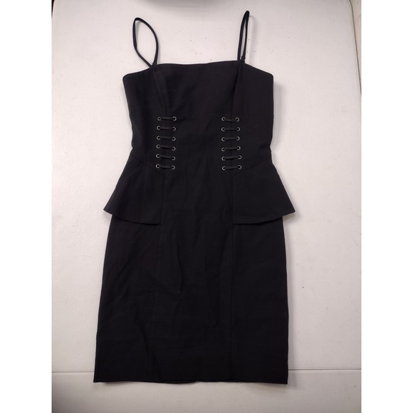 bebe Dresses & Skirts - Bebe Womens Black Peplum Lace Up Side Cocktail Sheath Dress Adjustable Straps